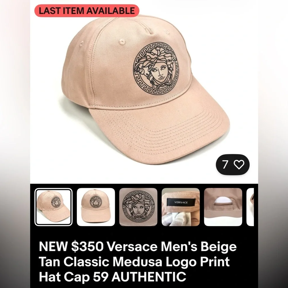 HAT: Pink & Brown Baseball Cap w/Medusa Emblem, EUC